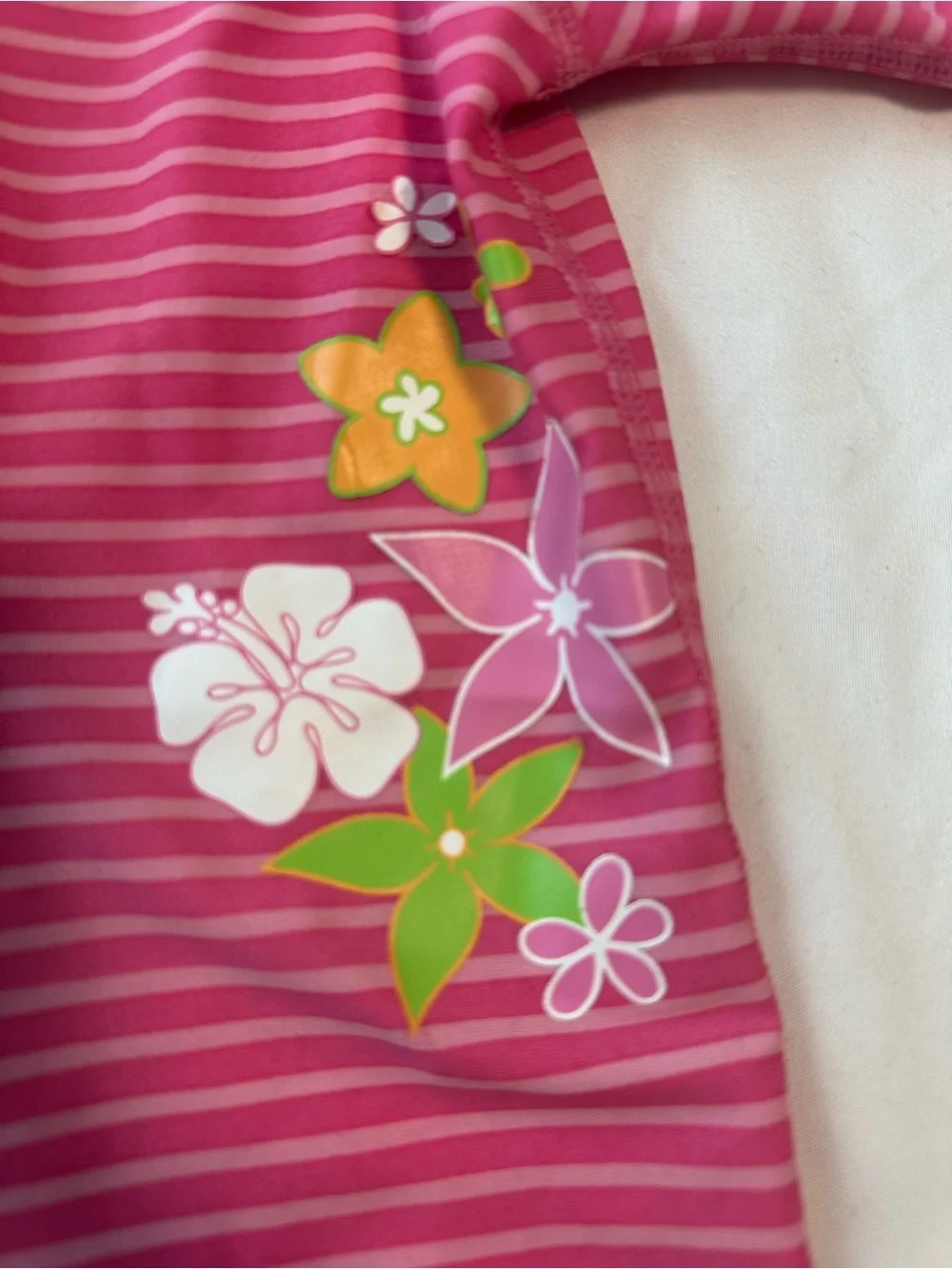 i play. Pink Striped Baby Rashguard with Green Zipper Size M (12 months)